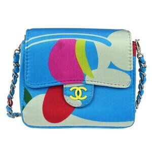 Chanel Blue Satin Micro Classic Flap Shoulder Bag Pochette